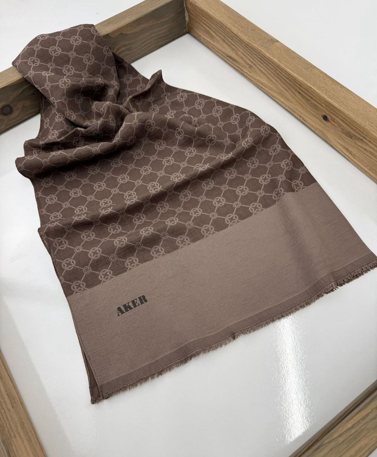 Aker Elegance Monogram Şal - 1090100-932-Koyu Vizon