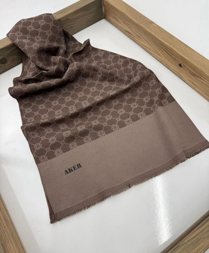 Aker Elegance Monogram Şal - 1090100-932-Koyu Vizon