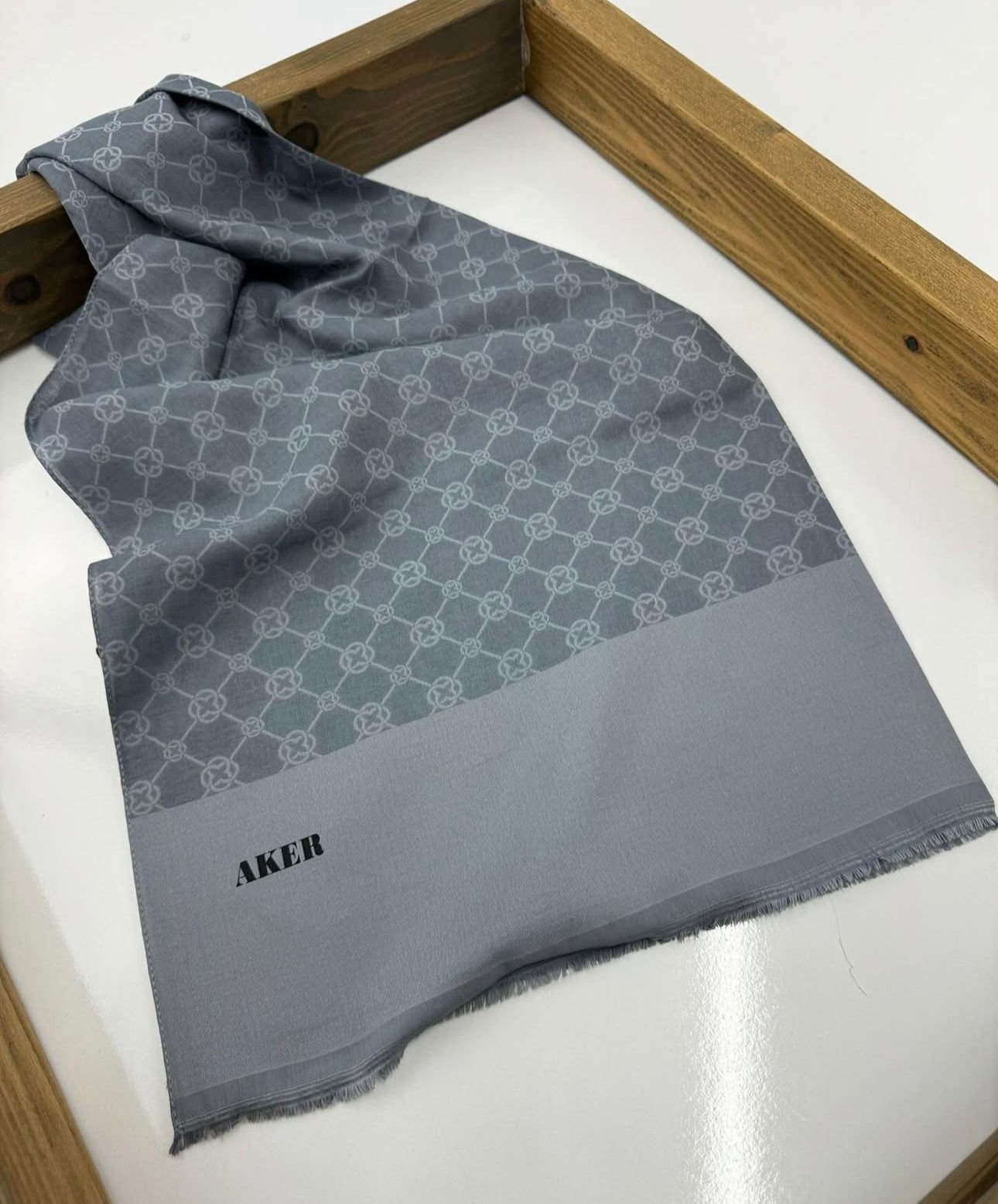 Aker Elegance Monogram Şal - 1090100-972 - Gri Mavi