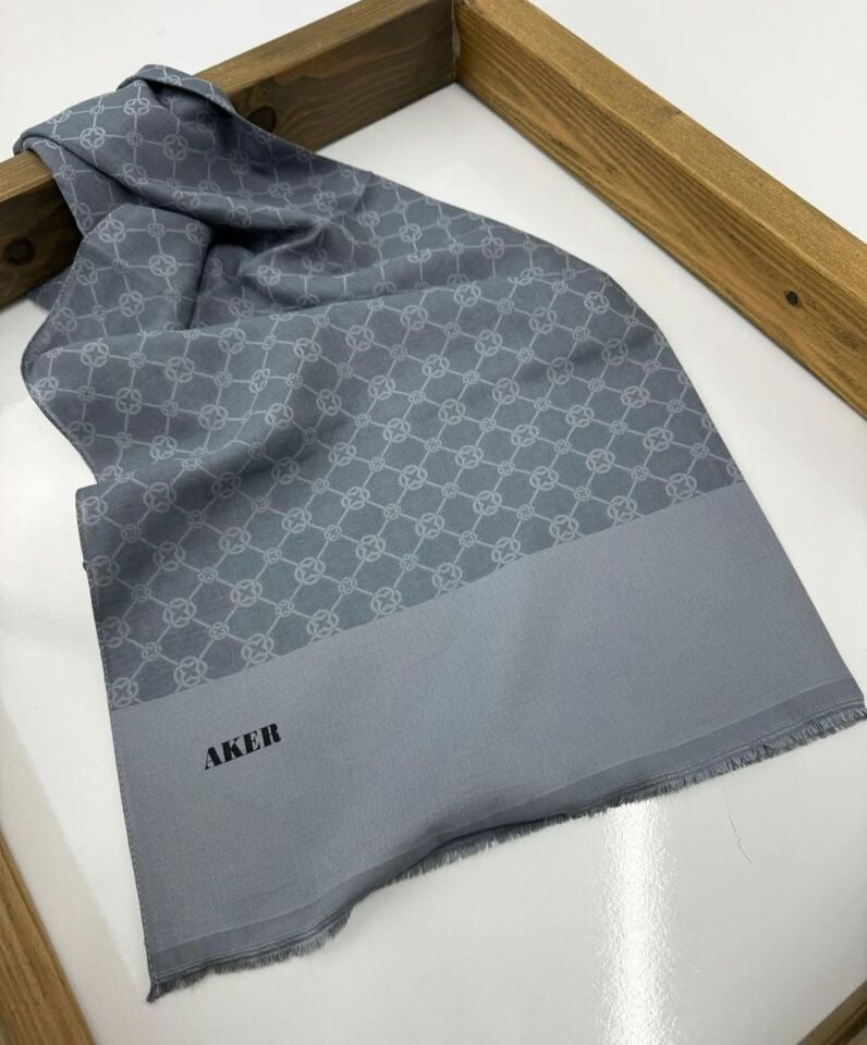 Aker Elegance Monogram Şal - 1090100-972 - Gri Mavi