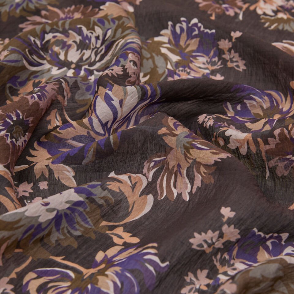 İpekevi Acı Kahve Kasımpatı Desenli Tensel Şal 02144