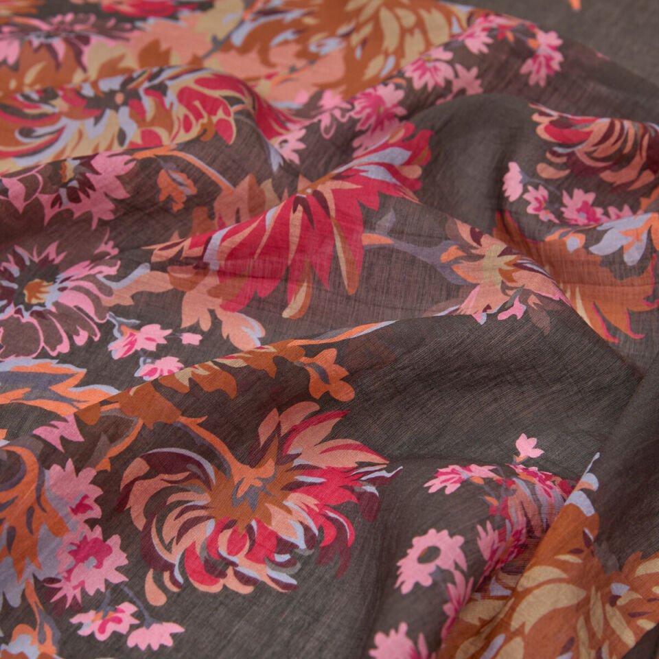 İpekevi Acı Kahve Fuşya Kasımpatı Desenli Tensel Şal 02144