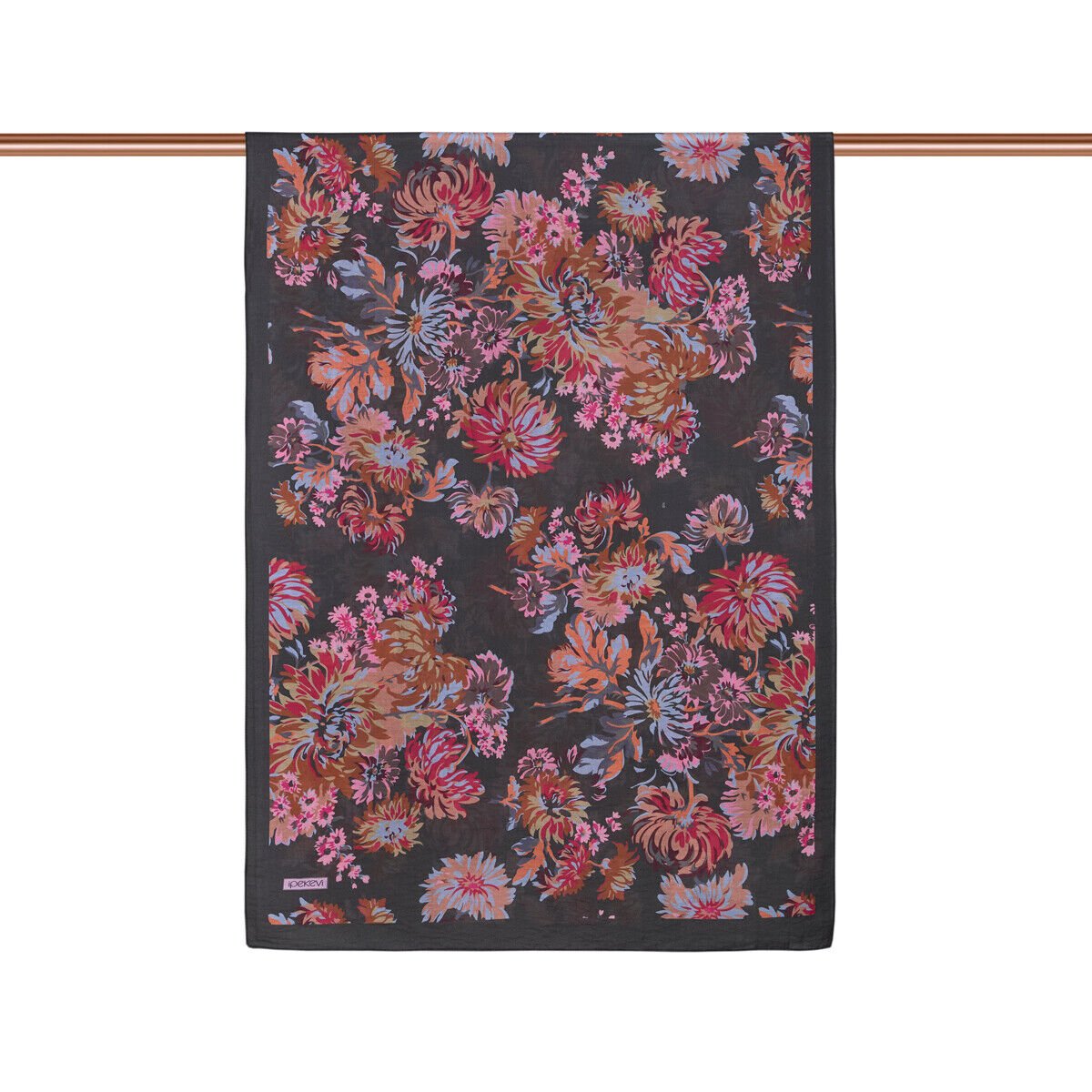 İpekevi Acı Kahve Fuşya Kasımpatı Desenli Tensel Şal 02144