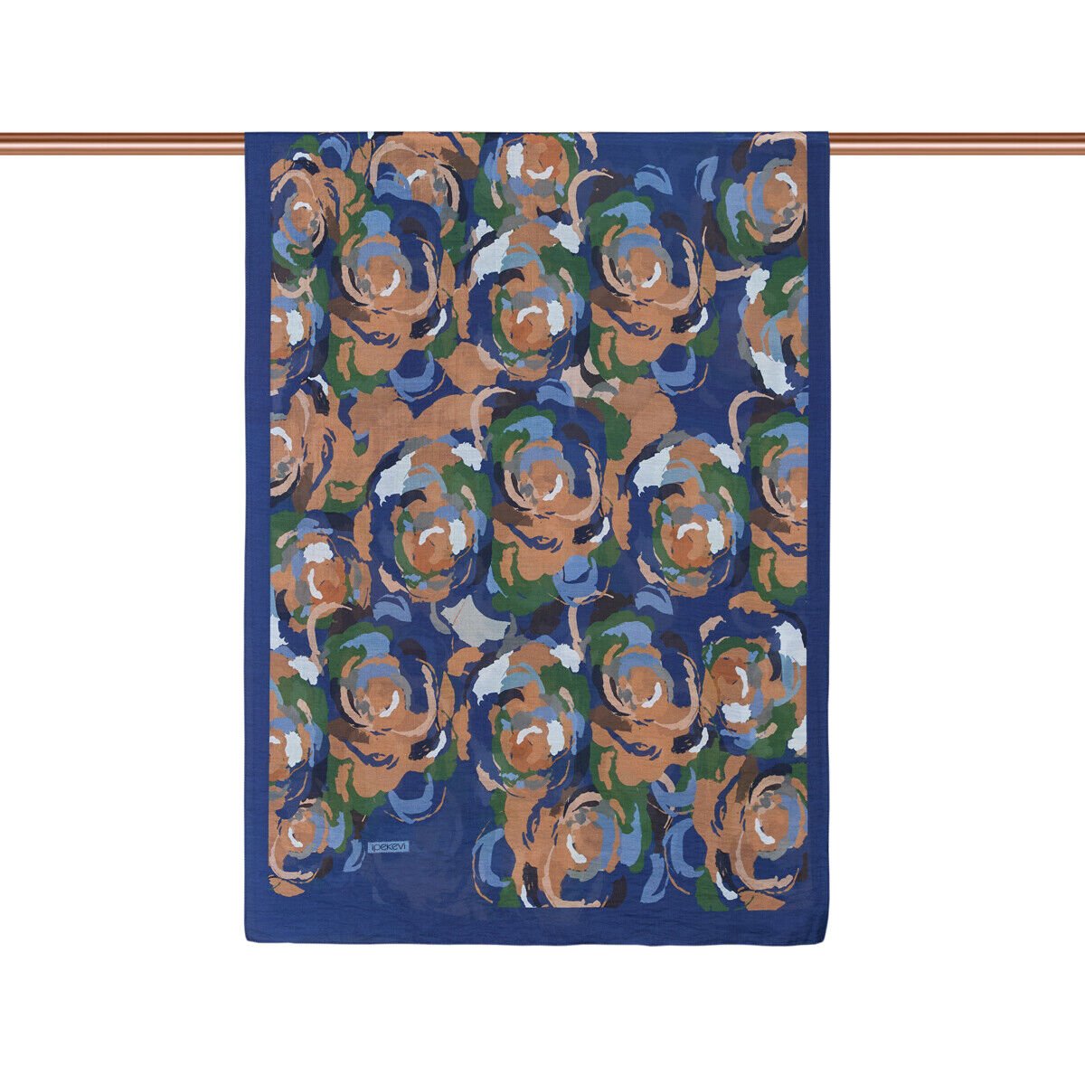 İpekevi Kot Mavisi Duygusal Çiçekler Tensel Desenli Şal 02892
