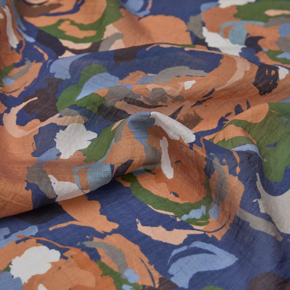 İpekevi Kot Mavisi Duygusal Çiçekler Tensel Desenli Şal 02892