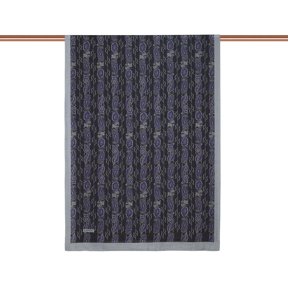 İpekevi Gri Mor Monogram Desenli Tensel Şal 02891
