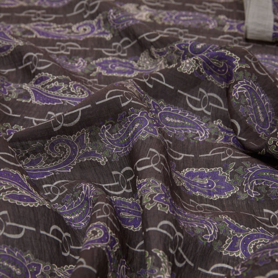 İpekevi Gri Mor Monogram Desenli Tensel Şal 02891