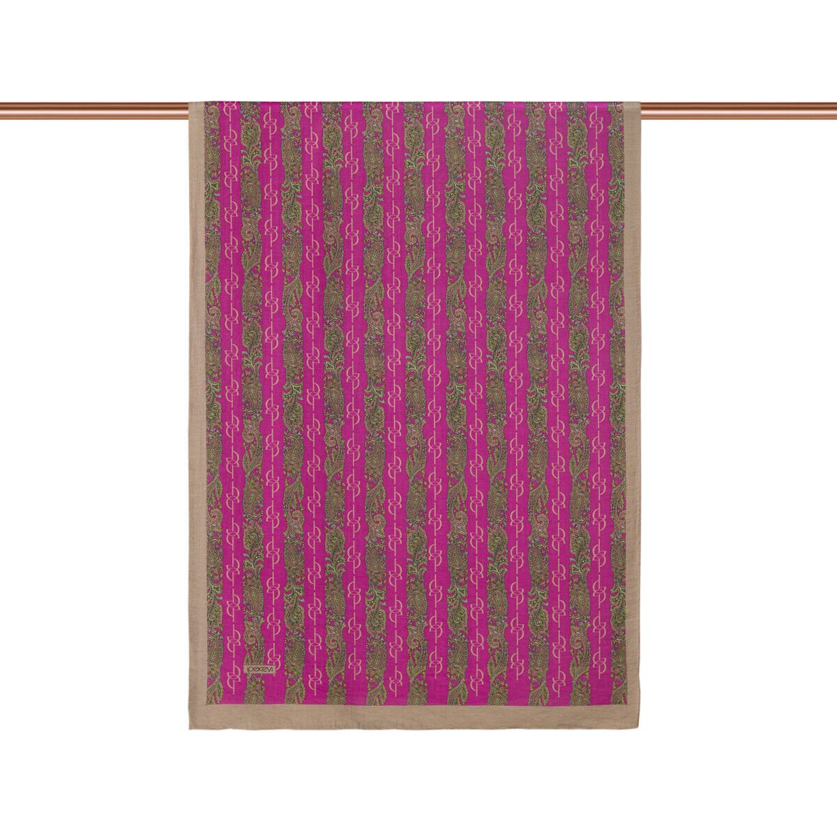 İpekevi Fuşya Monogram Desenli Tensel Şal 02891
