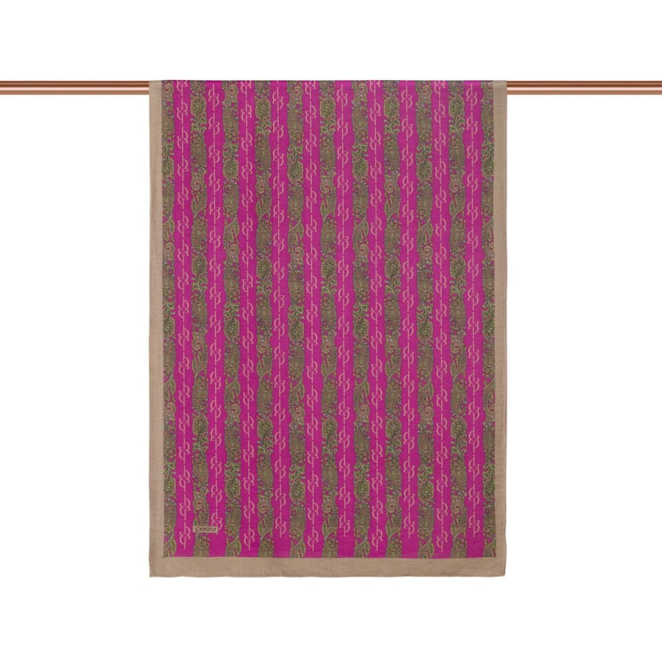 İpekevi Fuşya Monogram Desenli Tensel Şal 02891