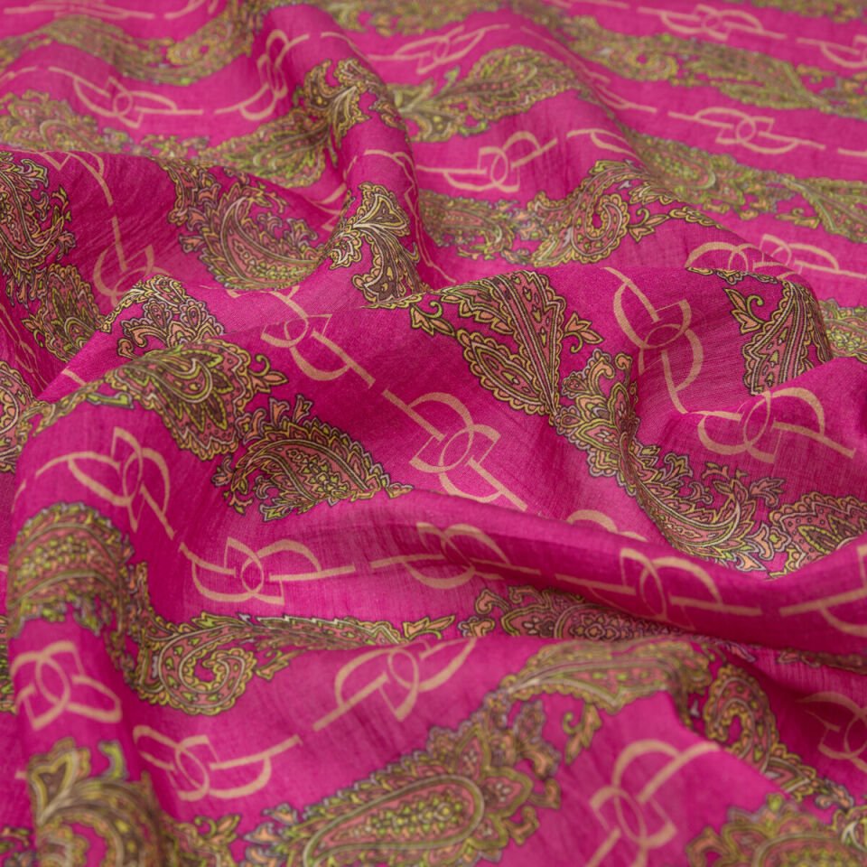 İpekevi Fuşya Monogram Desenli Tensel Şal 02891