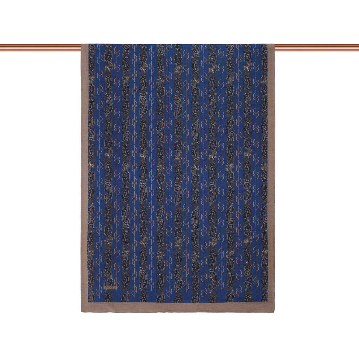 İpekevi Kot Mavisi Vizon  Monogram Desenli Tensel Şal 02891