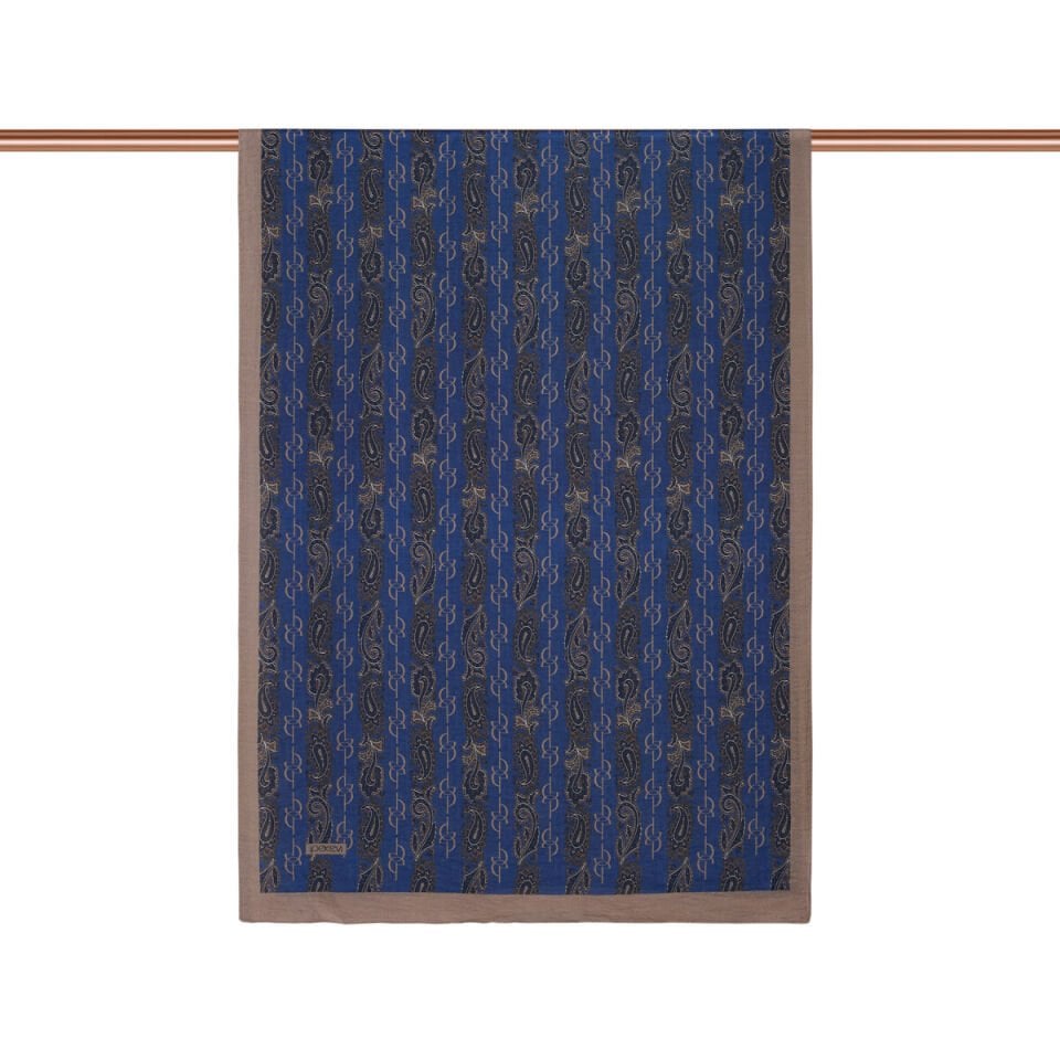 İpekevi Kot Mavisi Vizon  Monogram Desenli Tensel Şal 02891