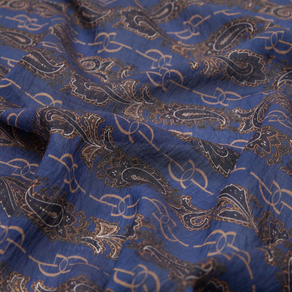 İpekevi Kot Mavisi Vizon  Monogram Desenli Tensel Şal 02891