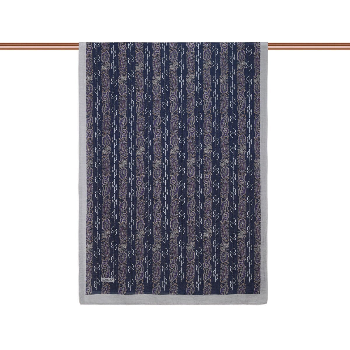 İpekevi Lacivert Monogram Desenli Tensel Şal 02891