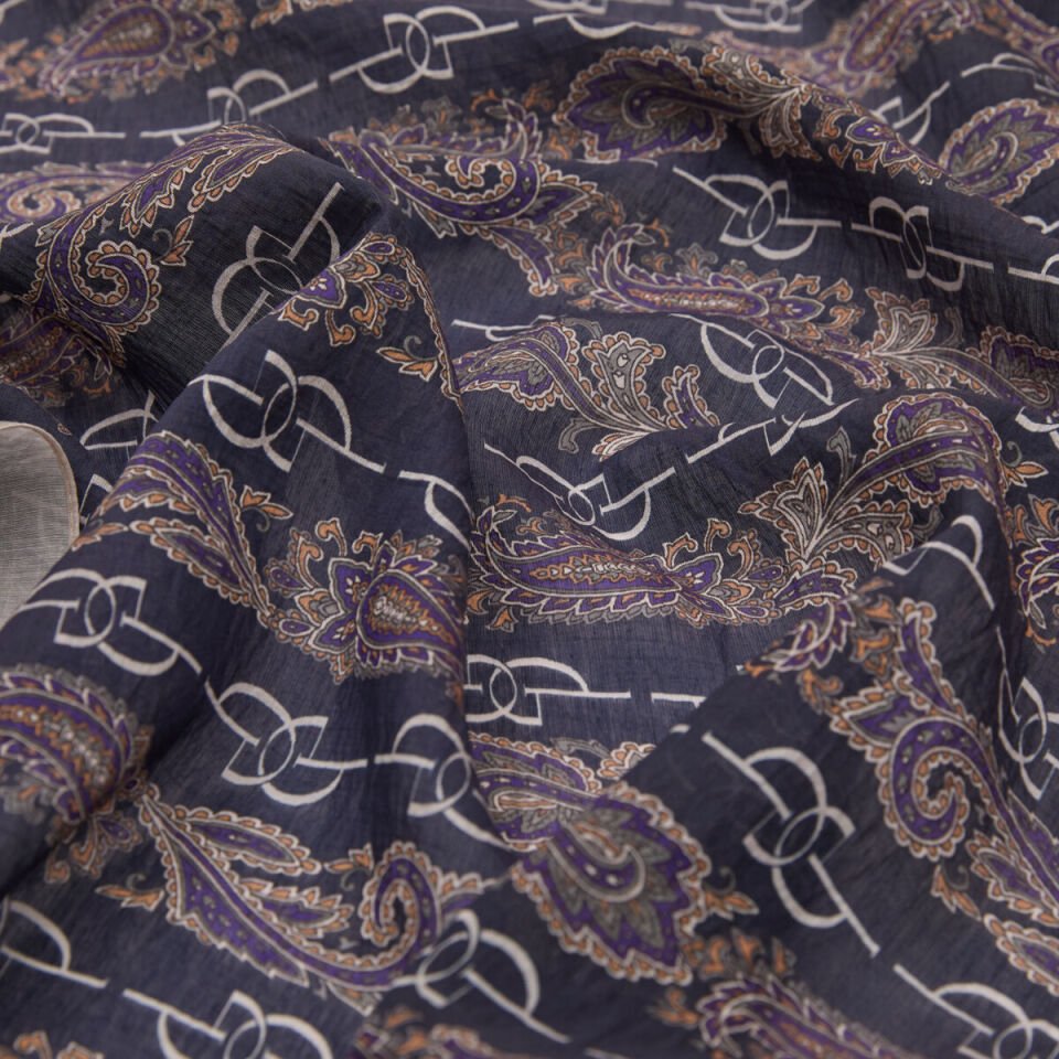 İpekevi Lacivert Monogram Desenli Tensel Şal 02891