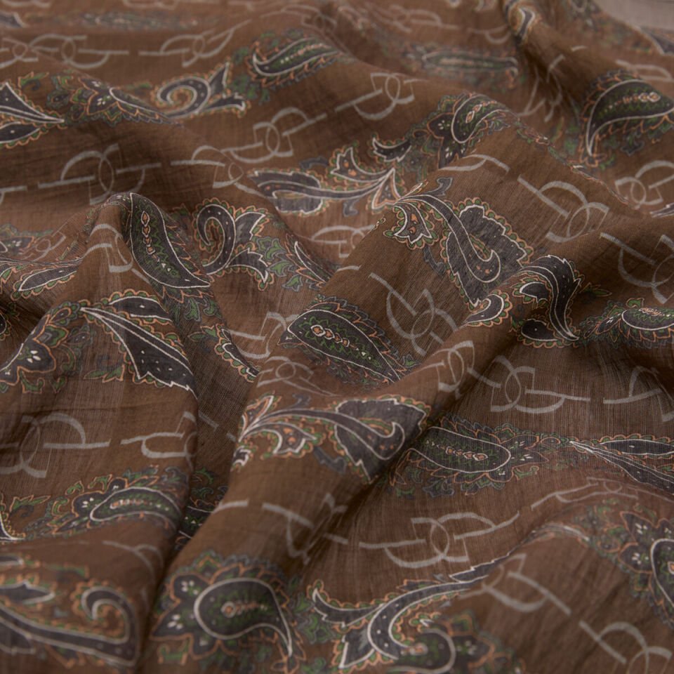 İpekevi Acı Kahve Füme Monogram Desenli Tensel Şal 02891