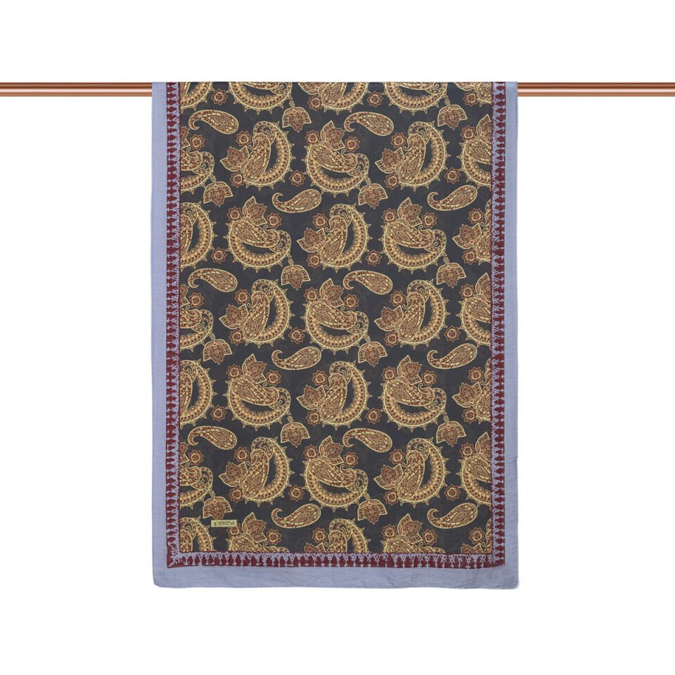 İpekevi Siyah Gold Mezopotamya Model 04 Desenli Tensel Şal 02888