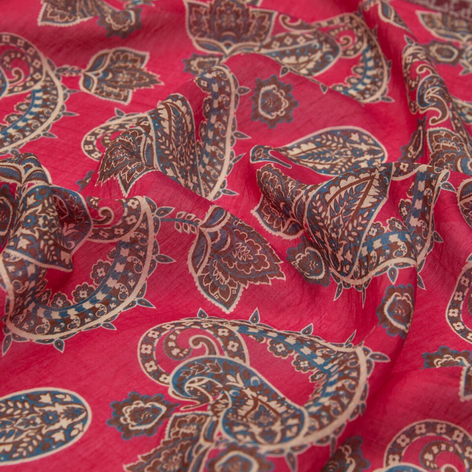 İpekevi Fuşya Mezopotamya Model 04 Desenli Tensel Şal 02888