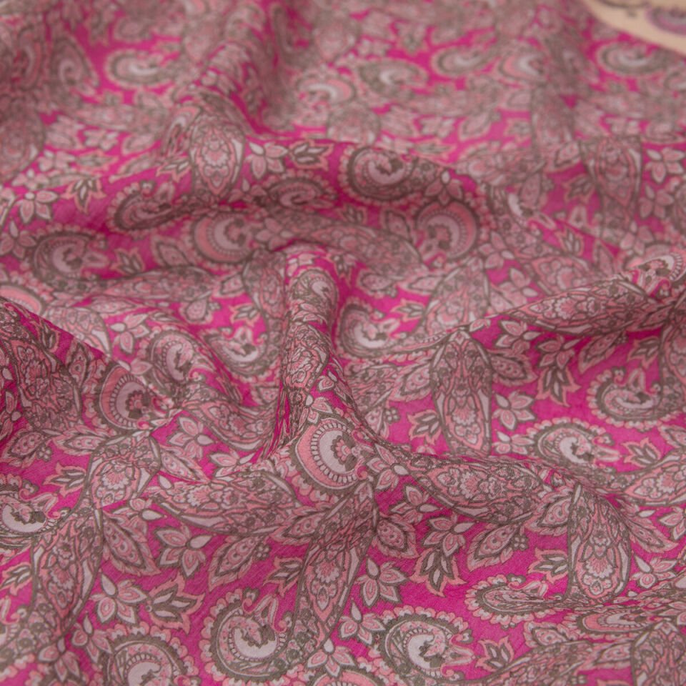 İpekevi Fuşya Mezopotamya Model 02 Desenli Tencel Sal 02885