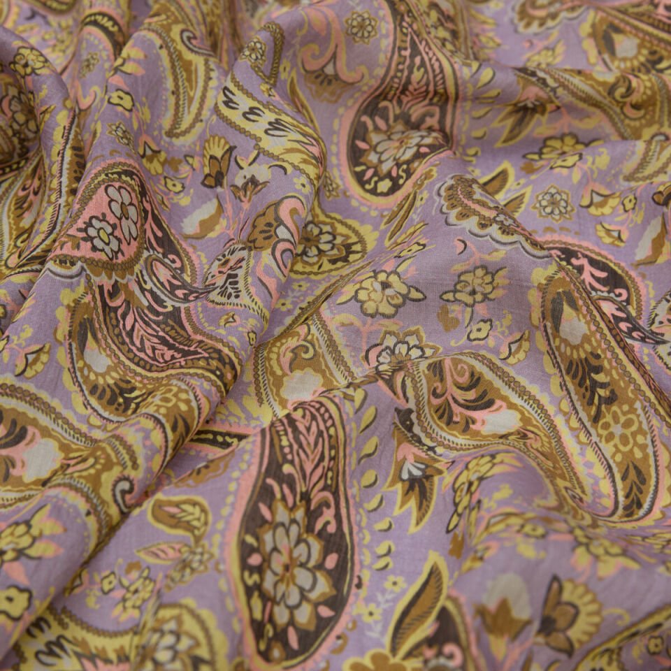 İpekevi Lila Sarı Mezopotamya Model 05 Desenli Tensel Şal 02889