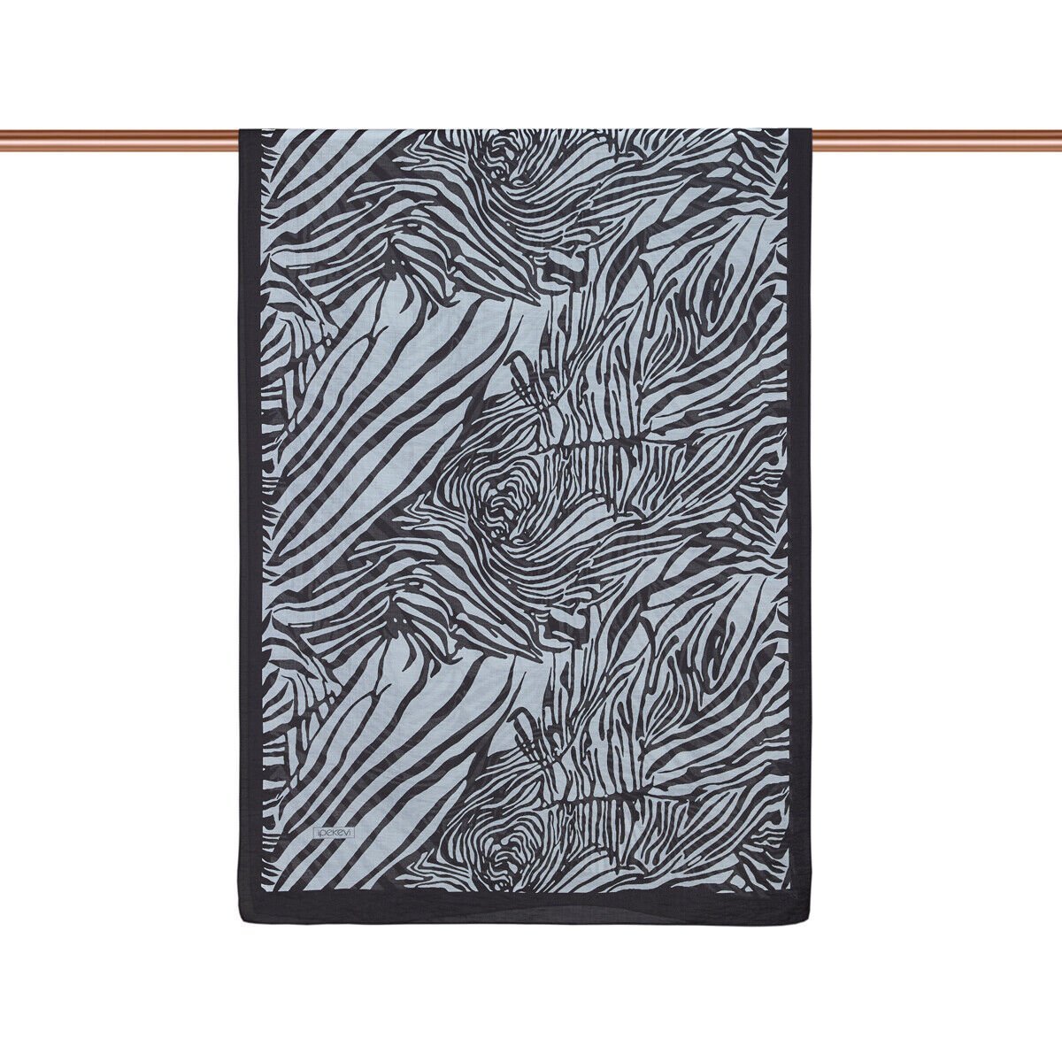 İpekevi Siyah Beyaz Zebra Desenli Tensel Şal 02881