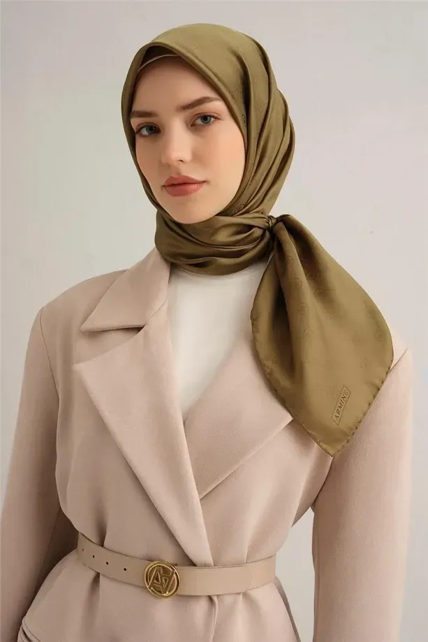 Armine Jakarlı İpek Eşarp - Monogram Desen -2000-245358