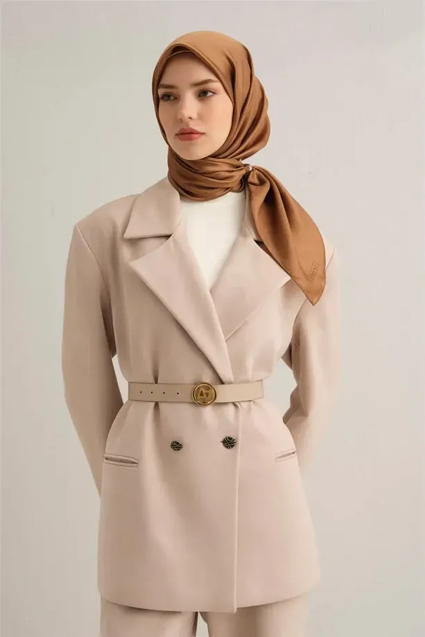 Armine Jakarlı İpek Eşarp - Monogram Desen -2000-245347