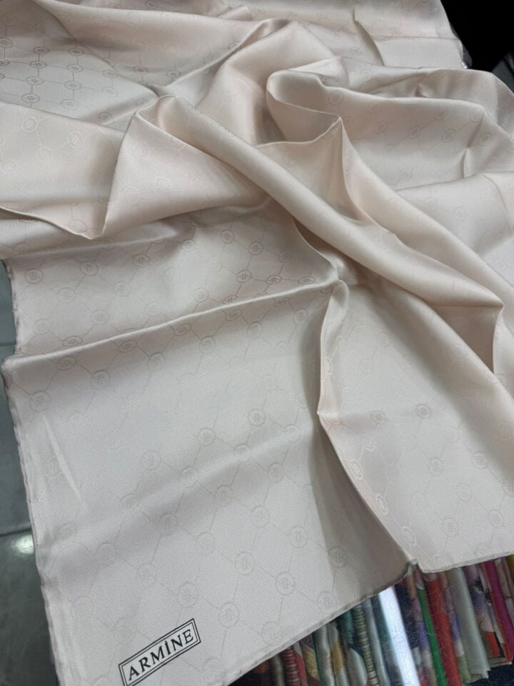 Armine Jakarlı İpek Eşarp - Monogram Desen -2000-245341 Bej
