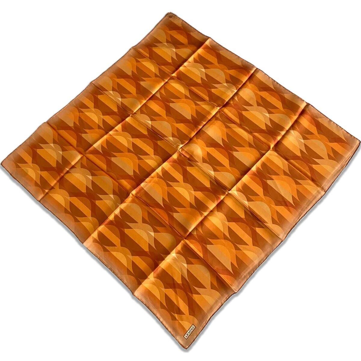 Armine Turuncu Geometrik Desen Tivil İpek Eşarp 9169D -05