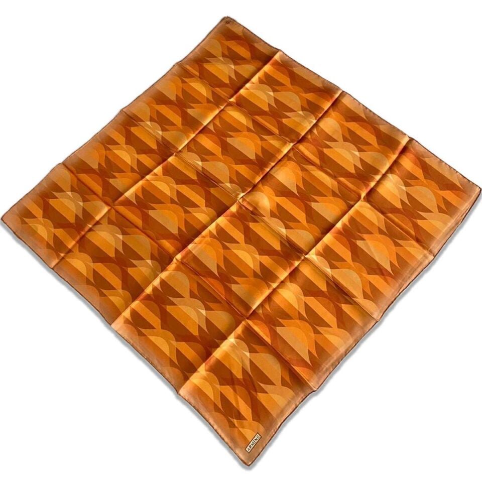 Armine Turuncu Geometrik Desen Tivil İpek Eşarp 9169D -05