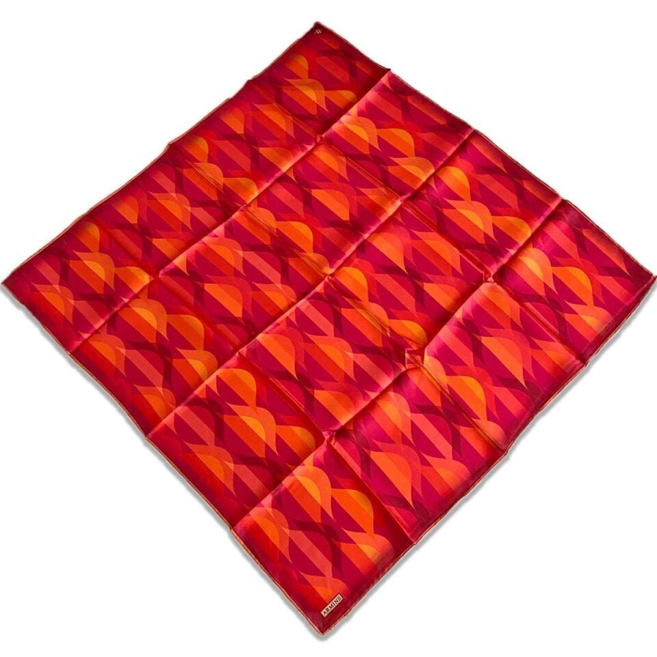 Armine Turuncu Geometrik Desen Tivil İpek Eşarp 9169D -01